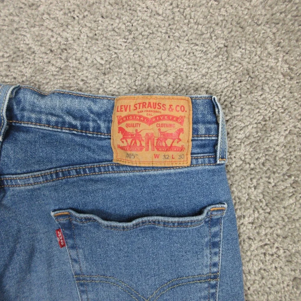 Levis Jeans Mens 32x30 Blue 505 Regular Straight Faded Whisker Zip Denim Pants